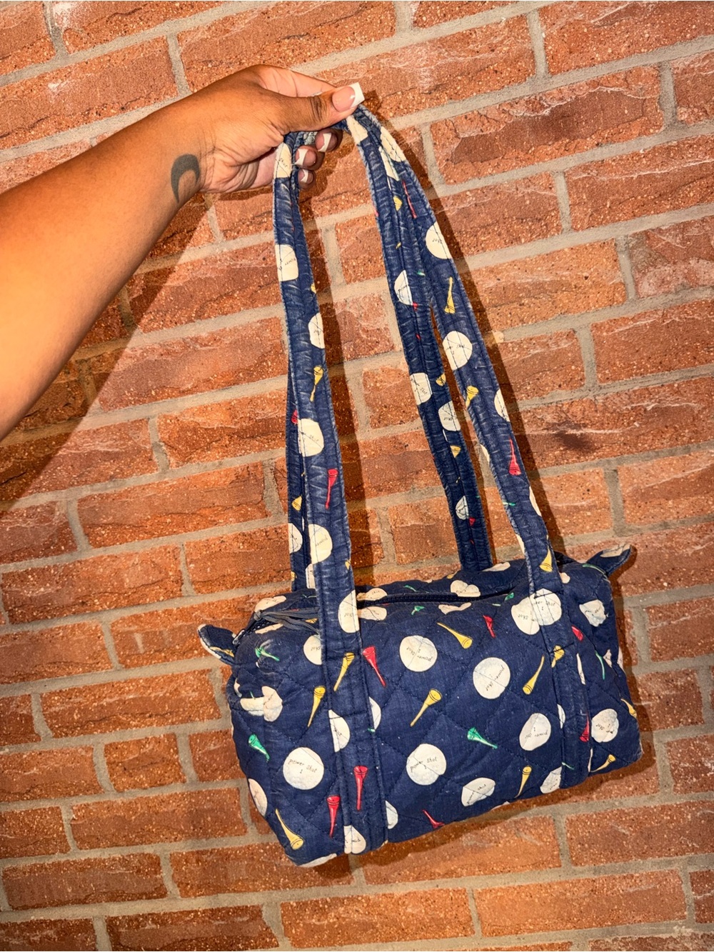 Navy Quilted Shoulder Bag with Golf Print